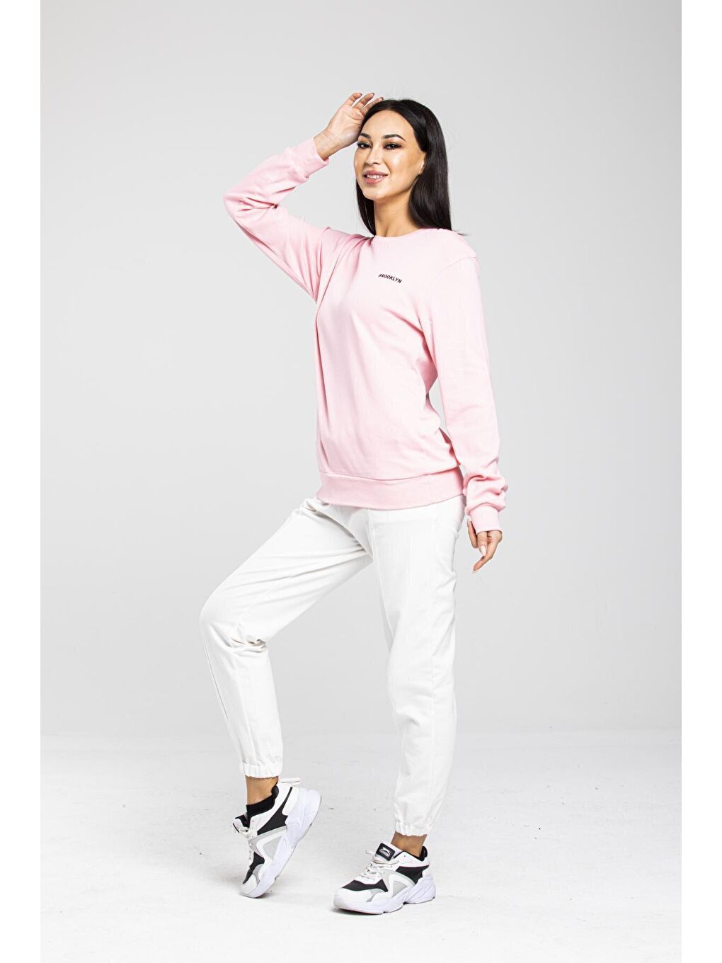 Süperlife Pembe Bisiklet Yaka Uzun Kollu Dar Kalıp İnce Sweatshirt SPR21K18 - 1