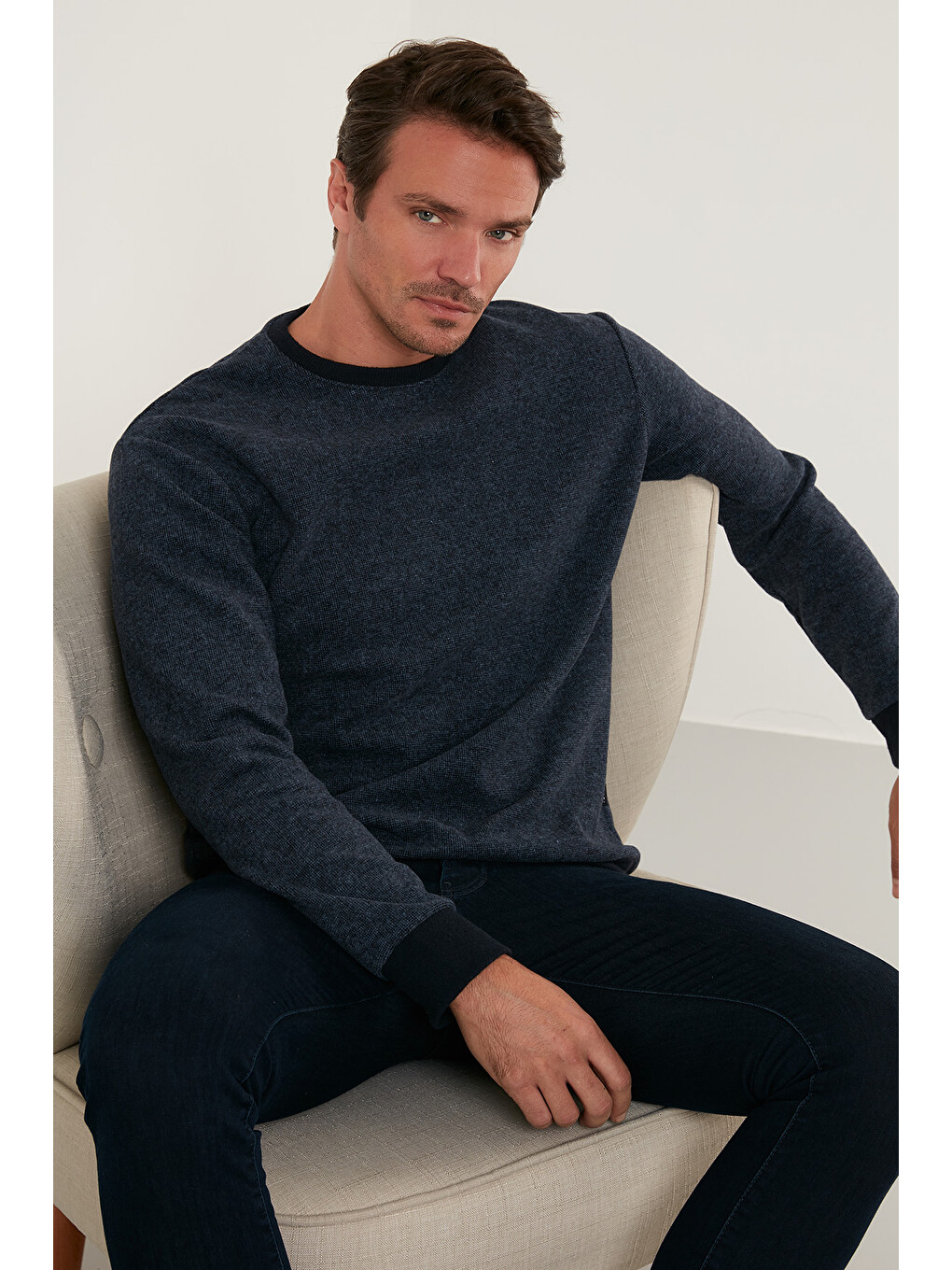 İndigo Slim Fit Bisiklet Yaka Pamuklu Büyük Beden Kazak 456201-1