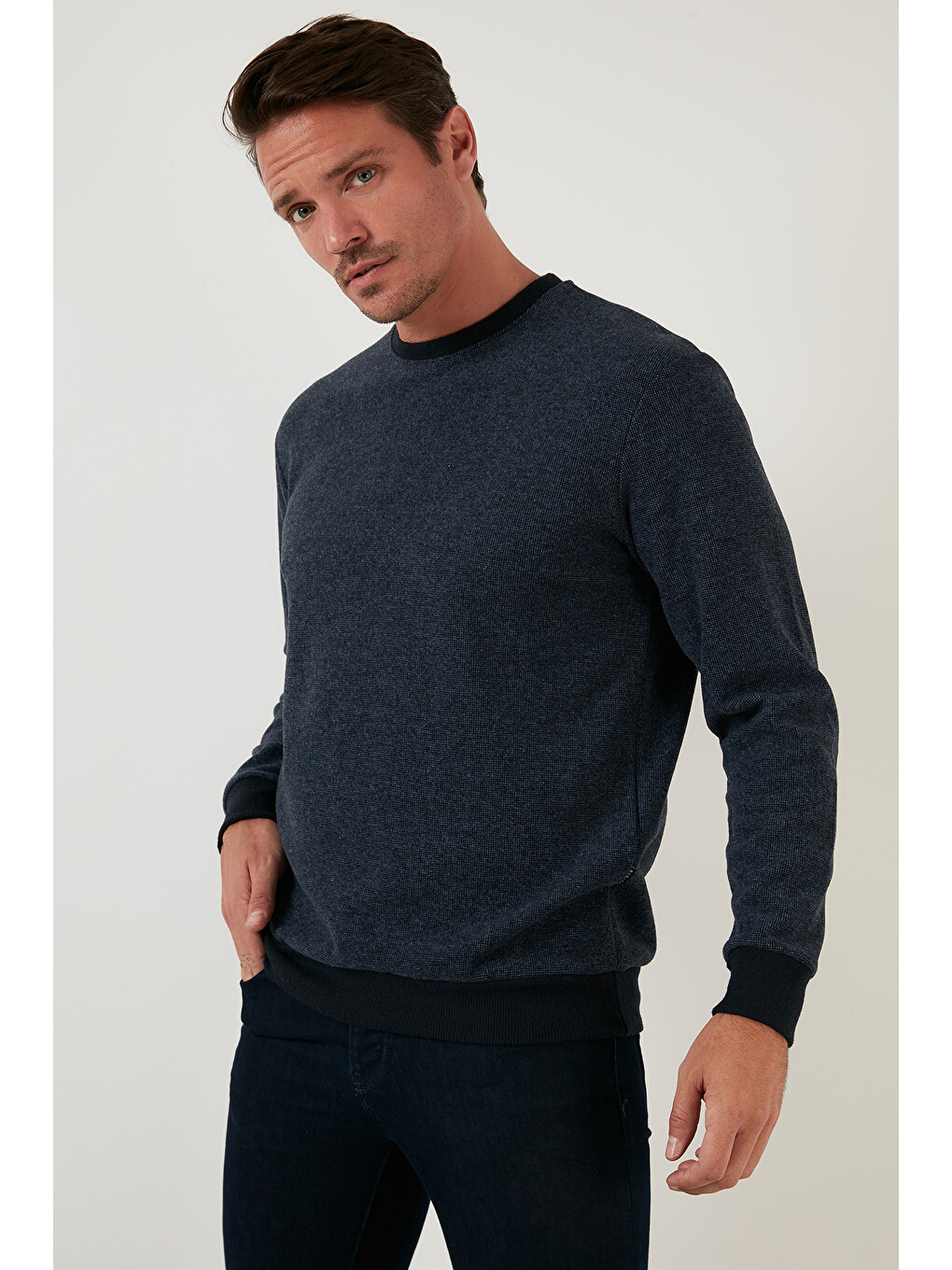 İndigo Slim Fit Bisiklet Yaka Pamuklu Büyük Beden Kazak 456201-2
