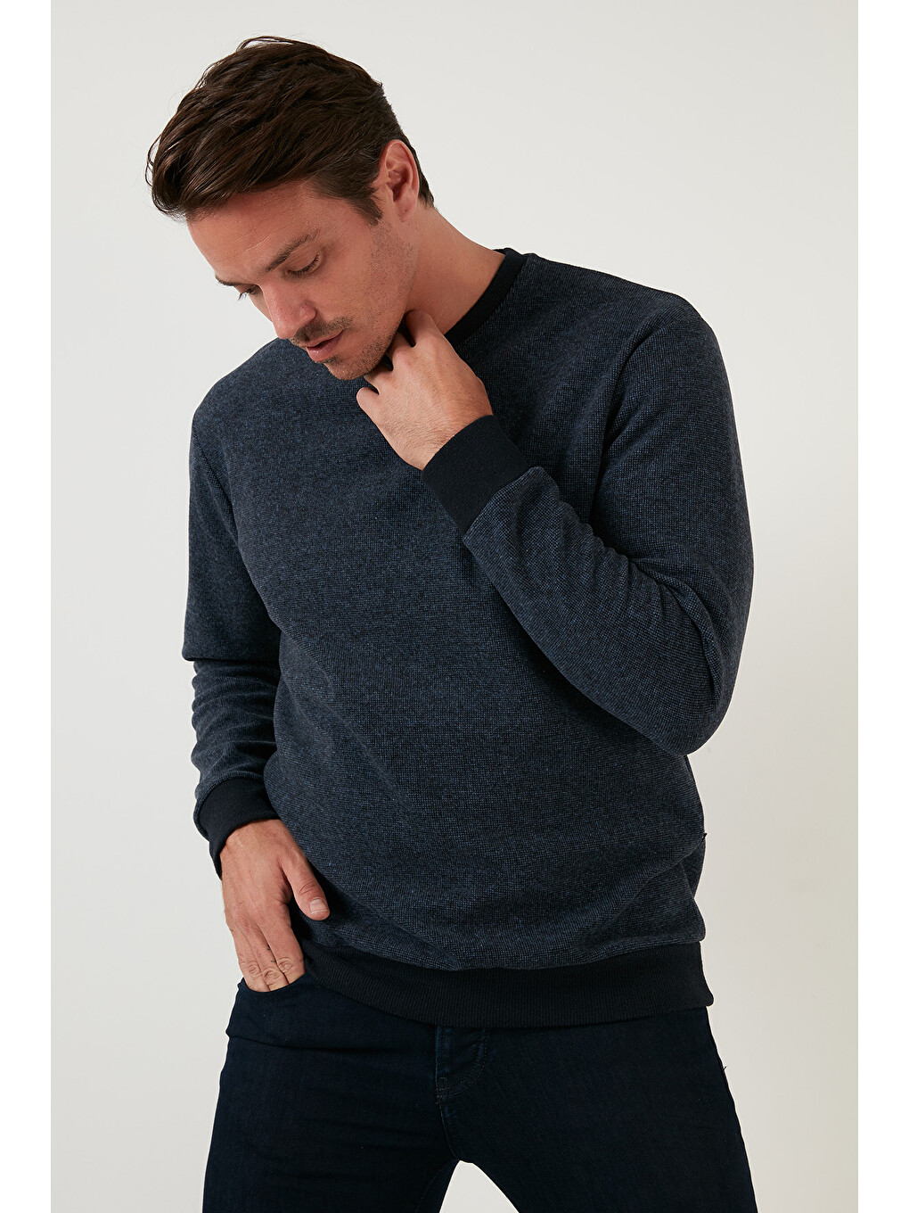 İndigo Slim Fit Bisiklet Yaka Pamuklu Büyük Beden Kazak 456201-5