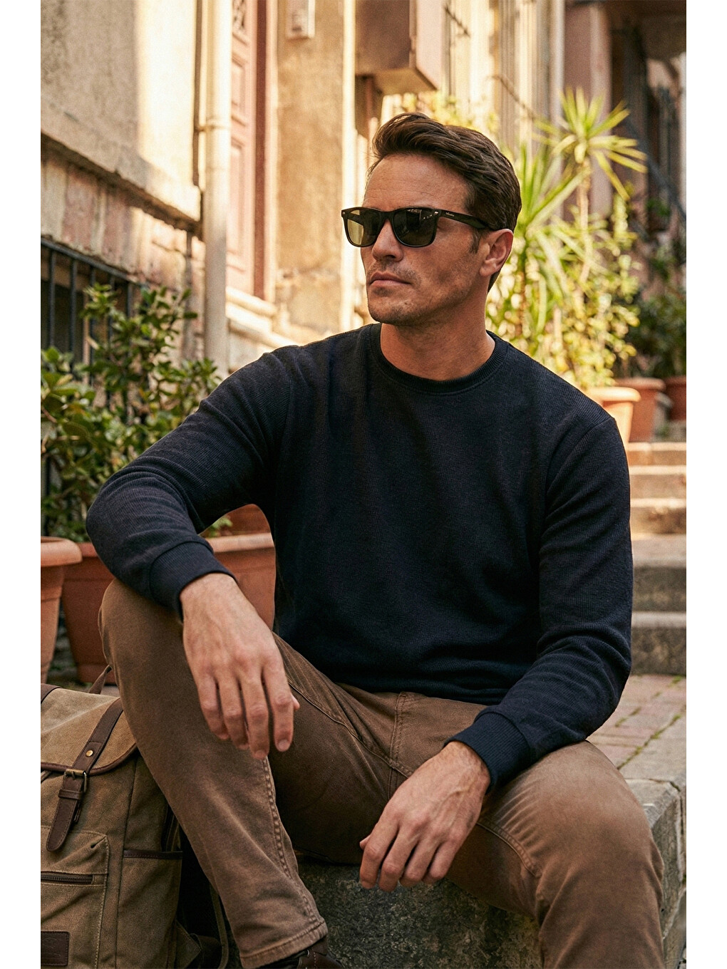 Lacivert Slim Fit Bisiklet Yaka Pamuklu Erkek Kazak 456201