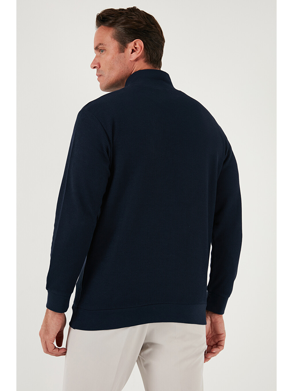 Lacivert Pamuklu Regular Fit Yarım Fermuarlı Dik Yaka Erkek Sweat 5905716-7