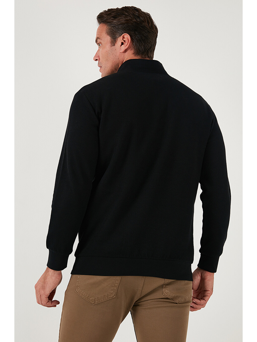 Siyah Pamuklu Regular Fit Yarım Fermuarlı Dik Yaka Erkek Sweat 5905716-7
