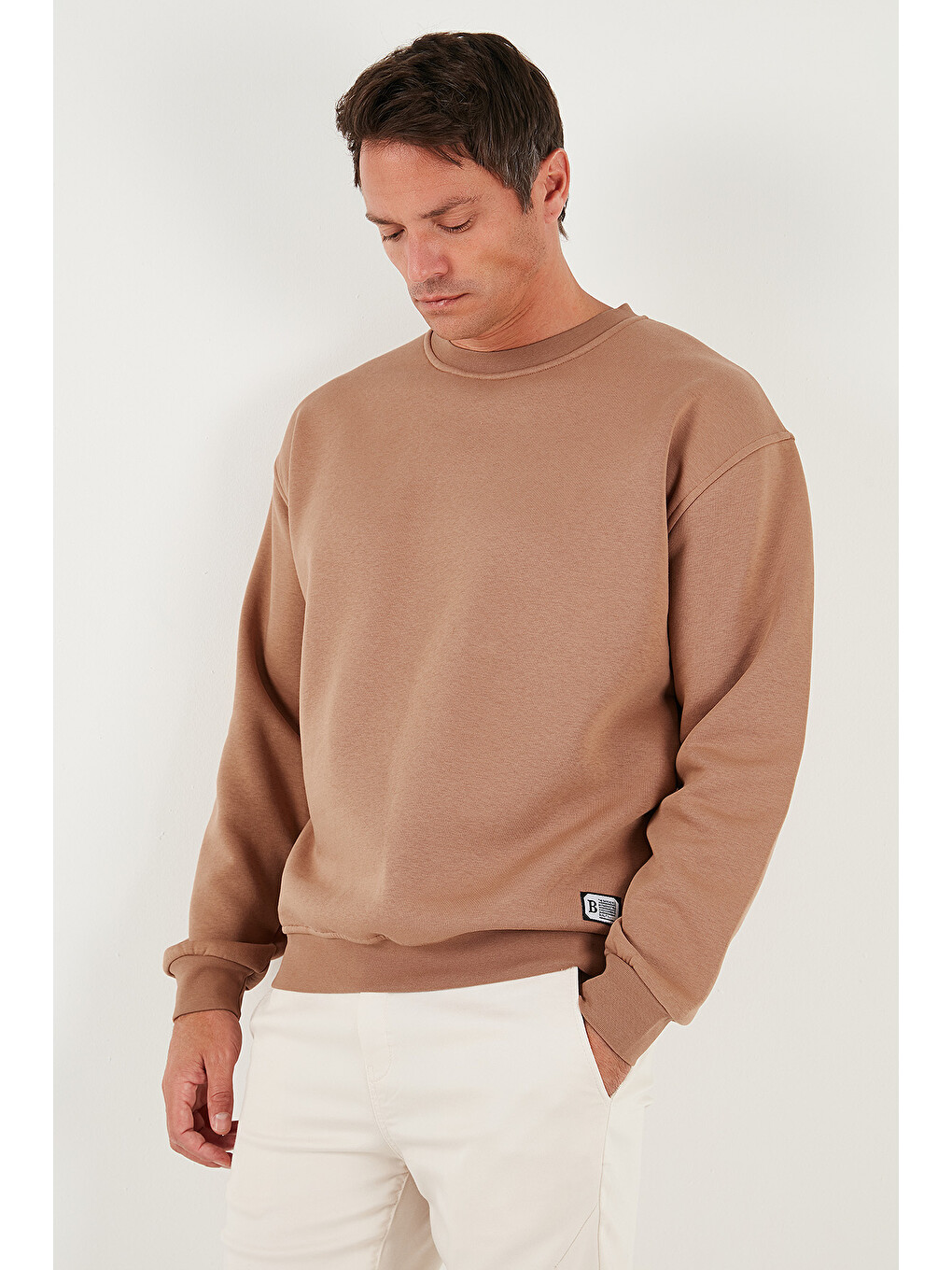 Kahverengi Regular Fit Bisiklet Yaka Pamuklu İçi Tüylü Yumuşak Şardonlu Erkek Sweat 5905255-2