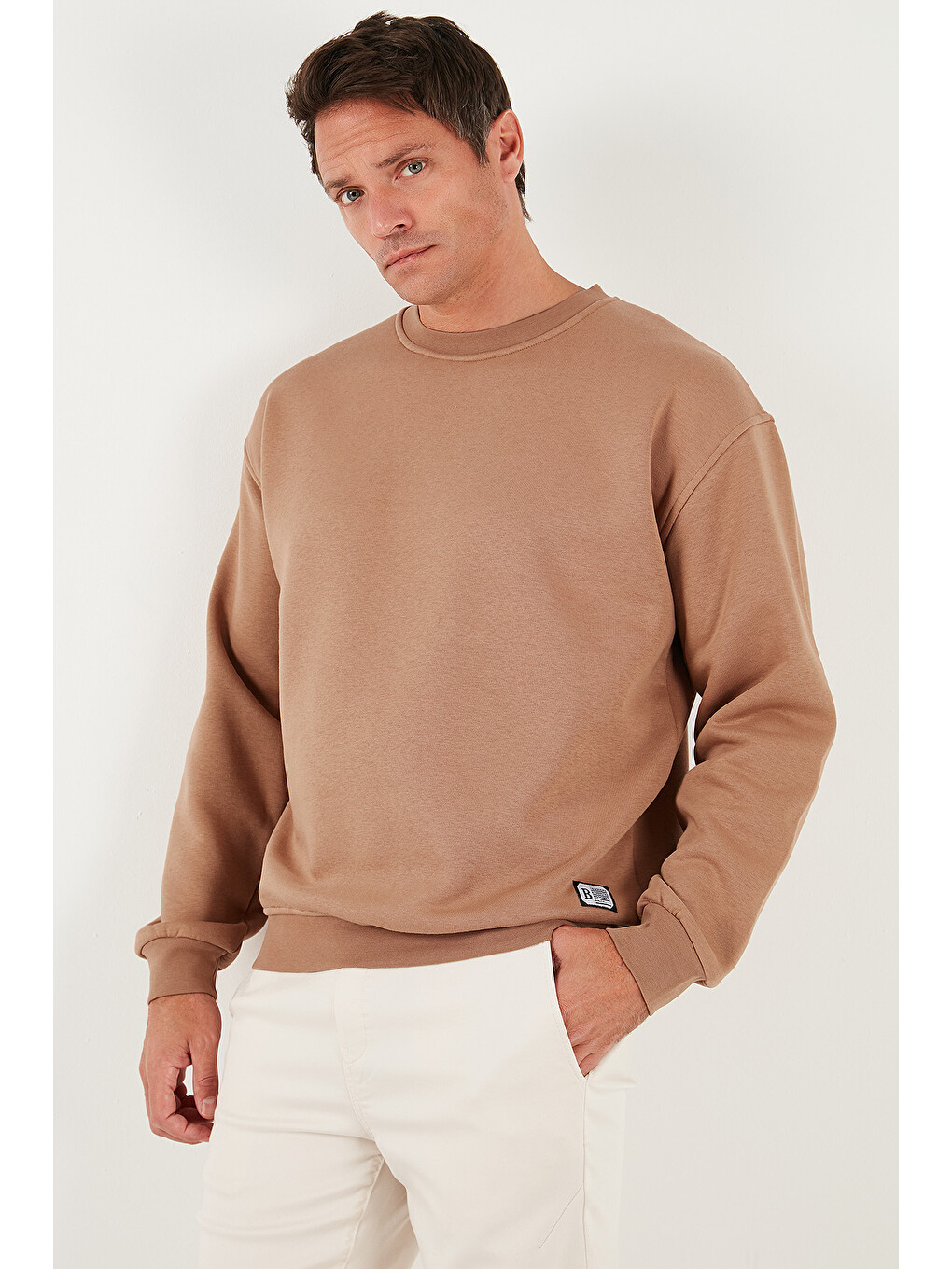 Kahverengi Regular Fit Bisiklet Yaka Pamuklu İçi Tüylü Yumuşak Şardonlu Erkek Sweat 5905255-3