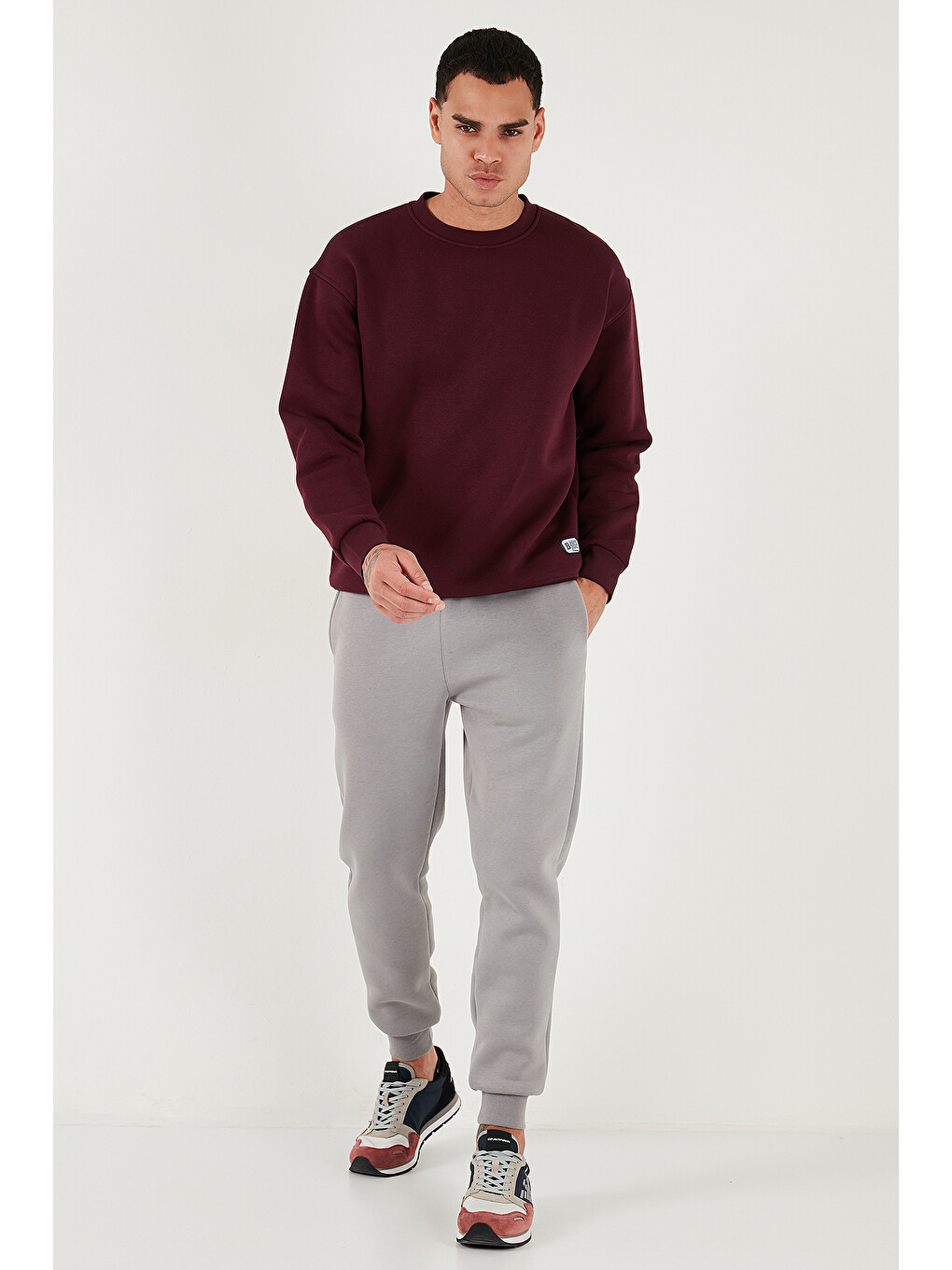 Kırmızı Regular Fit Bisiklet Yaka Pamuklu İçi Tüylü Yumuşak Şardonlu Erkek Sweat 5905255-1