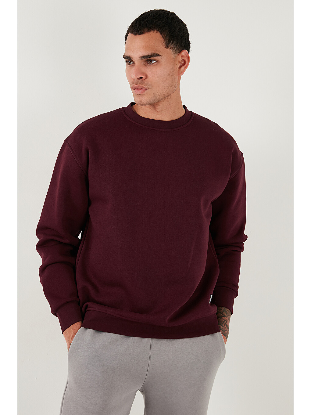 Kırmızı Regular Fit Bisiklet Yaka Pamuklu İçi Tüylü Yumuşak Şardonlu Erkek Sweat 5905255-2