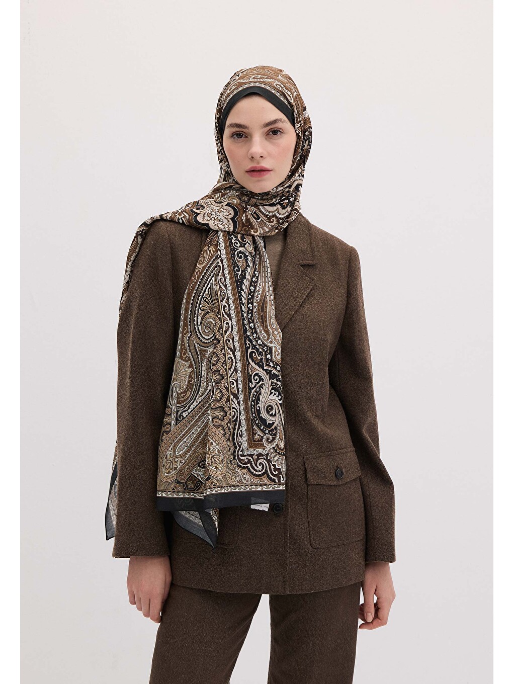 Kahverengi Etnıc Floral Desen Şal Toprak-2