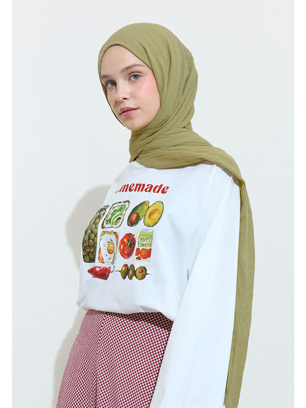 Yeşil Edamame Pamuklu Keten Şal-1