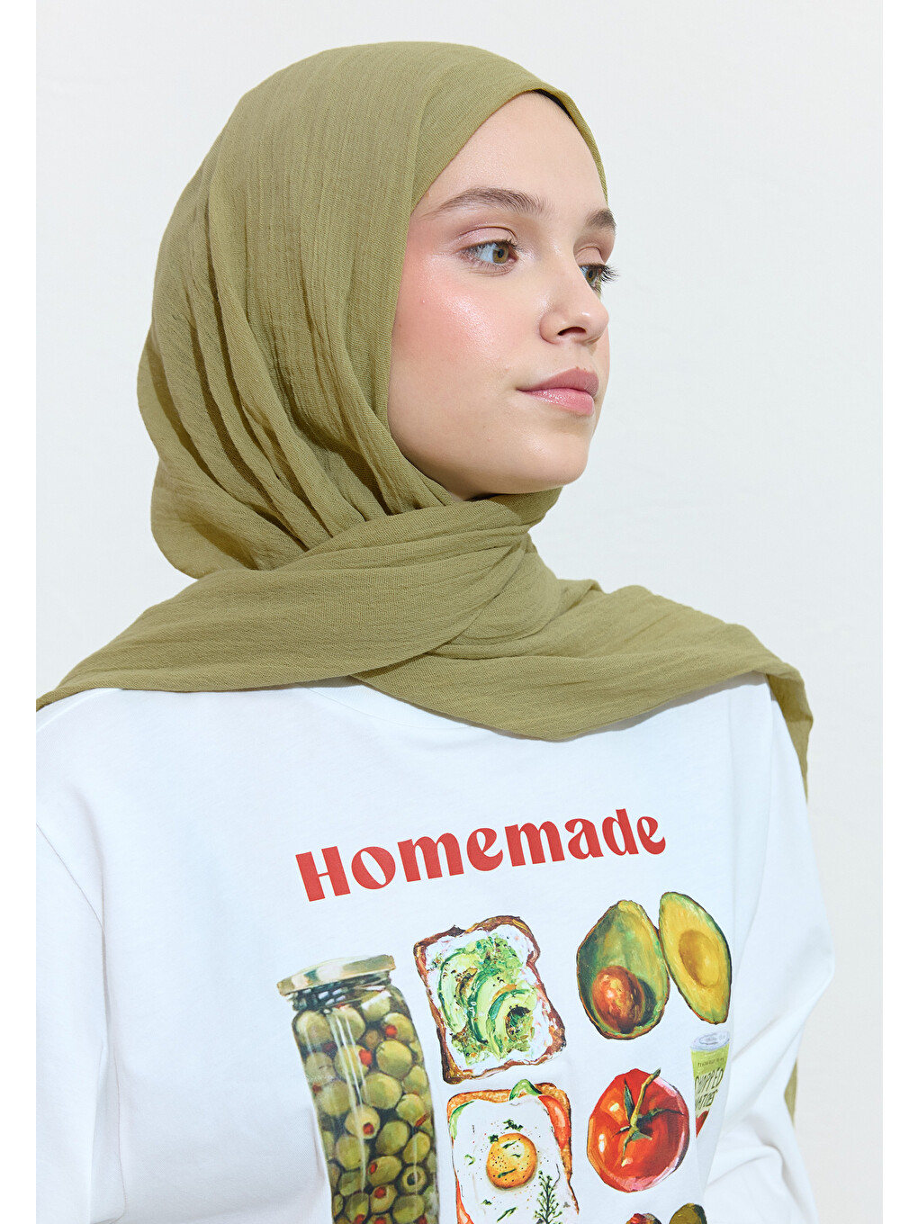 Yeşil Edamame Pamuklu Keten Şal-2
