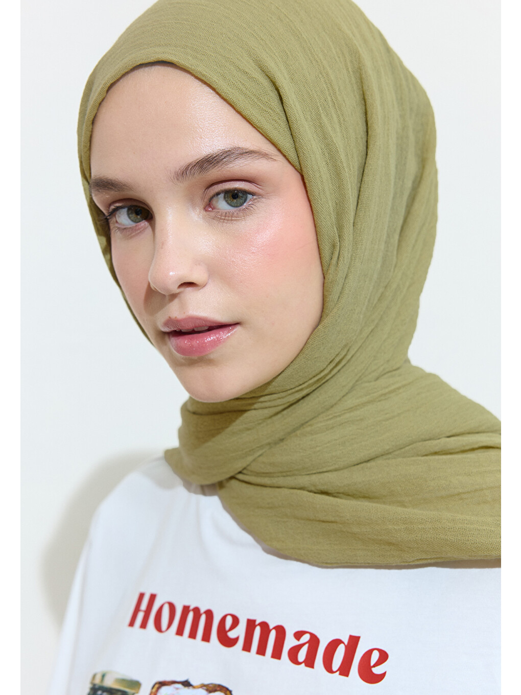 Yeşil Edamame Pamuklu Keten Şal-4