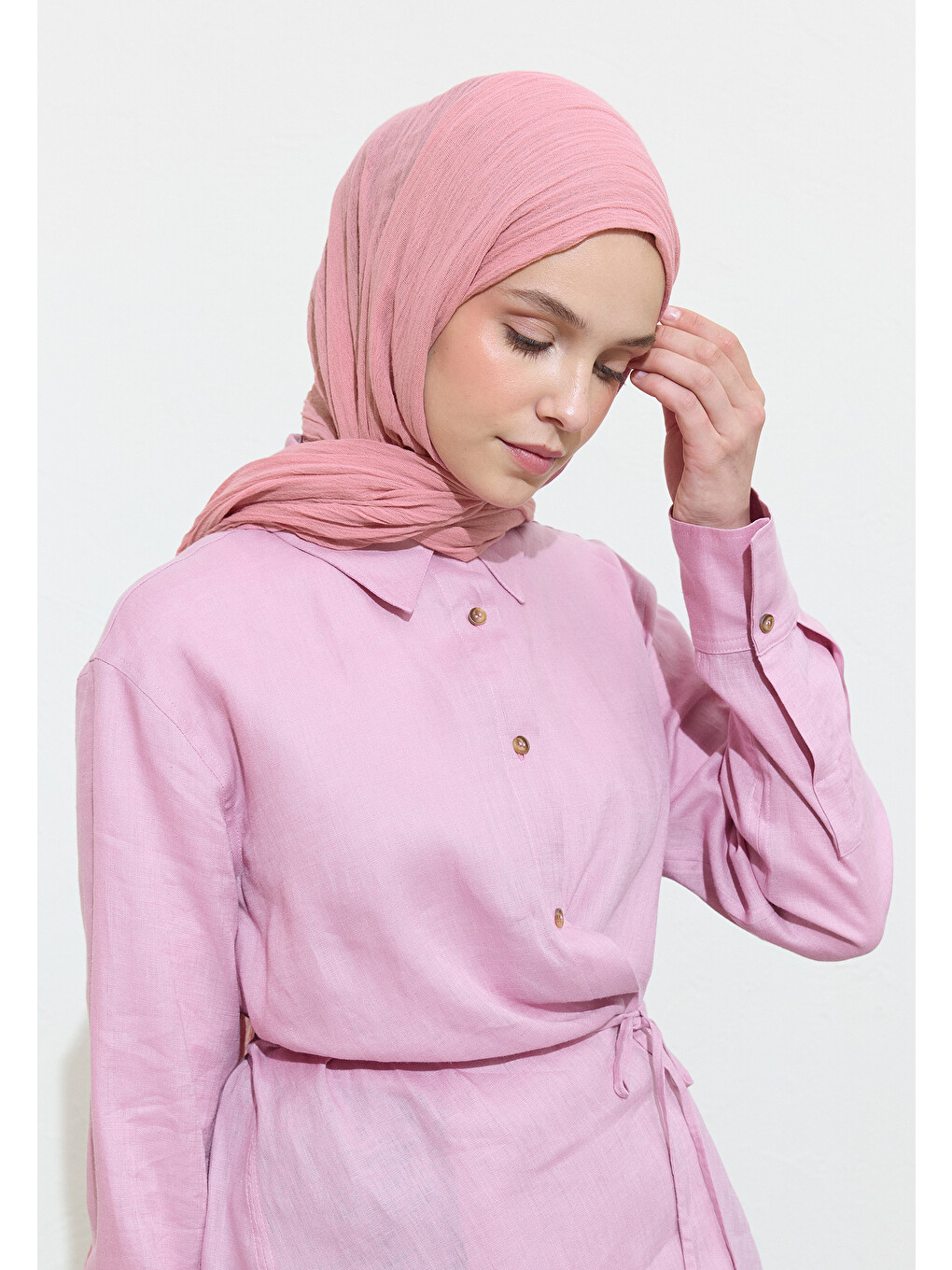 Pembe Pamuk Candy Pamuklu Keten Şal-1