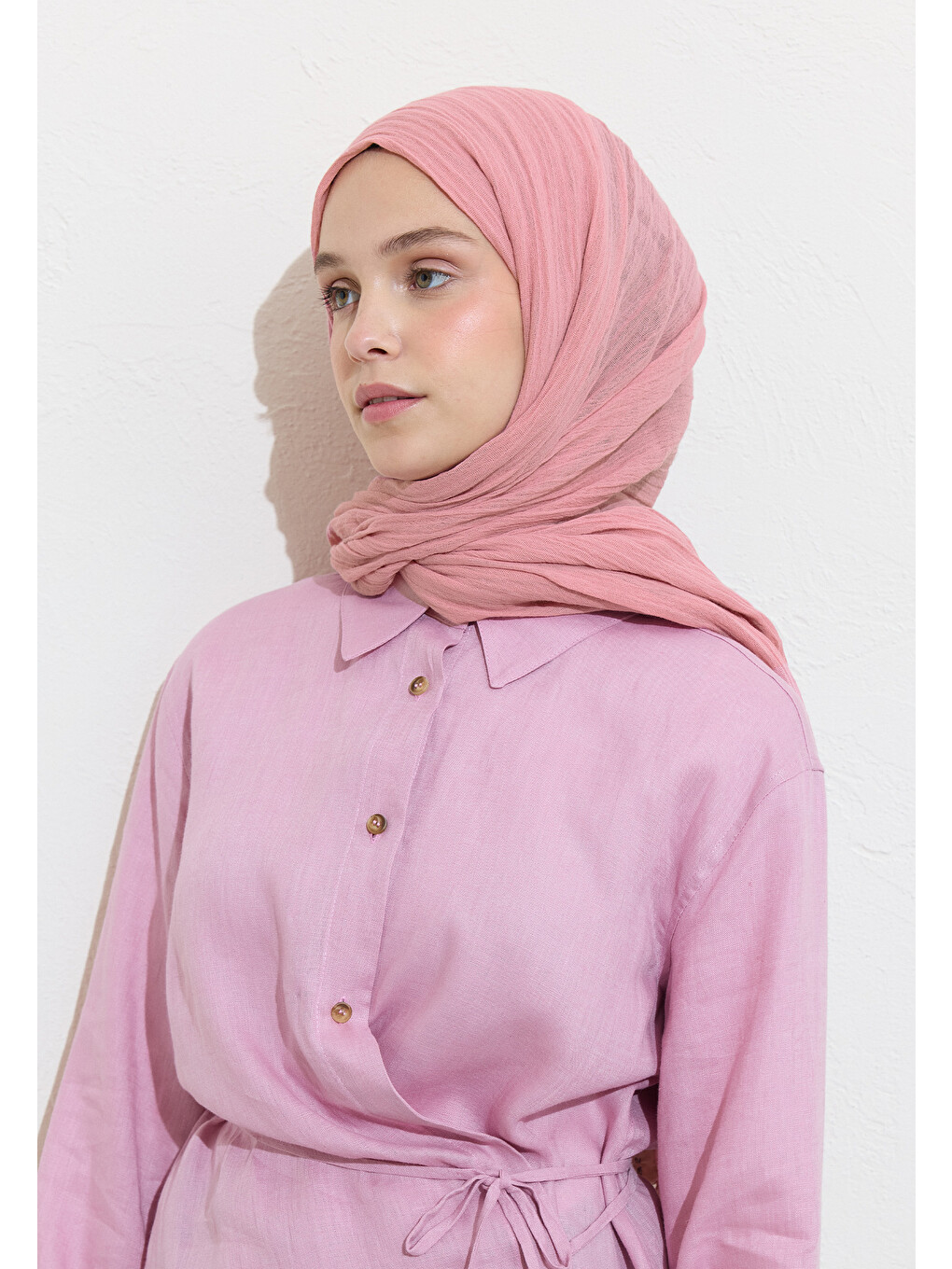 Pembe Pamuk Candy Pamuklu Keten Şal-2