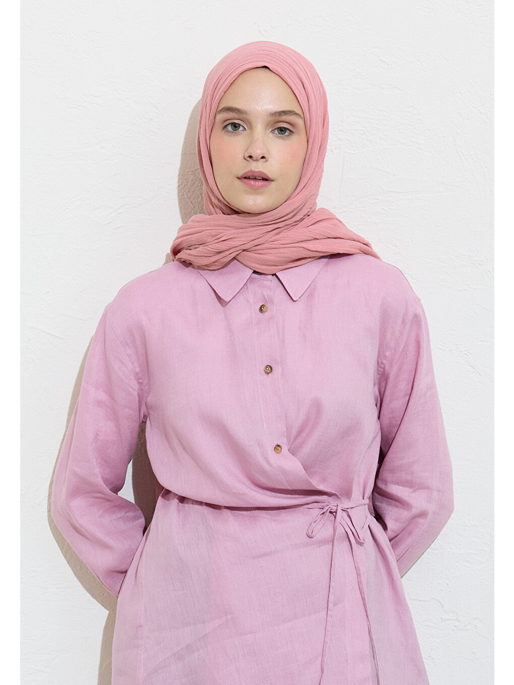 Pembe Pamuk Candy Pamuklu Keten Şal-3