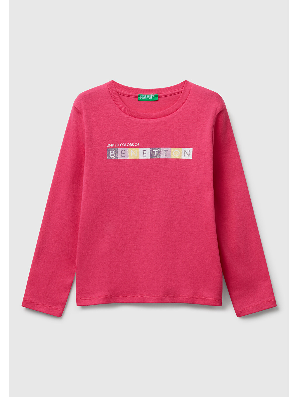Kız Çocuk Pembe Önü Parıltılı Logo Baskılı Slim Fit Uzun Kollu T-shirt