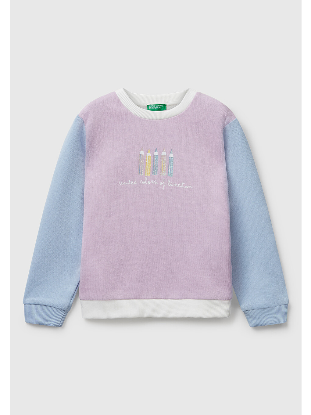 Kız Çocuk Lila-krem Önü Simli Logo Baskılı Nervürlü Regular Fit Sweatshirt