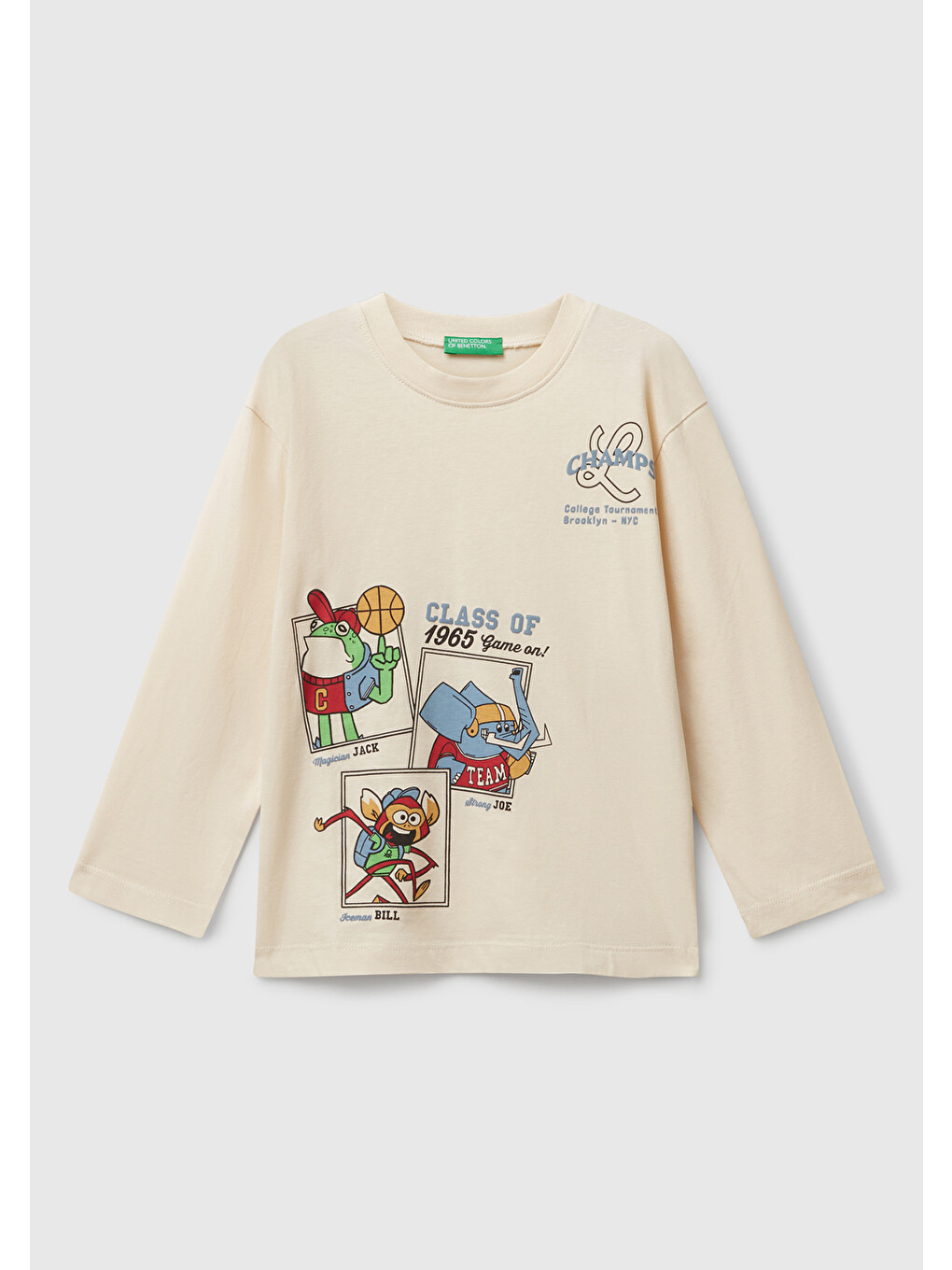 Ekru Erkek Çocuk Krem Baskılı Bisiklet Yaka Uzun Kollu T-shirt