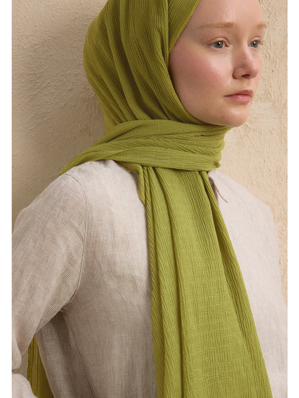 Yeşil Modal Krinkıl Şal Olive-3