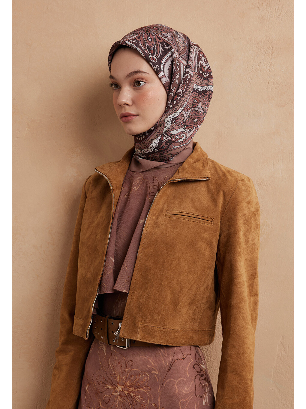 Pembe Etnıc Floral Desen Pamuk İpek Eşarp Gülkurusu-4