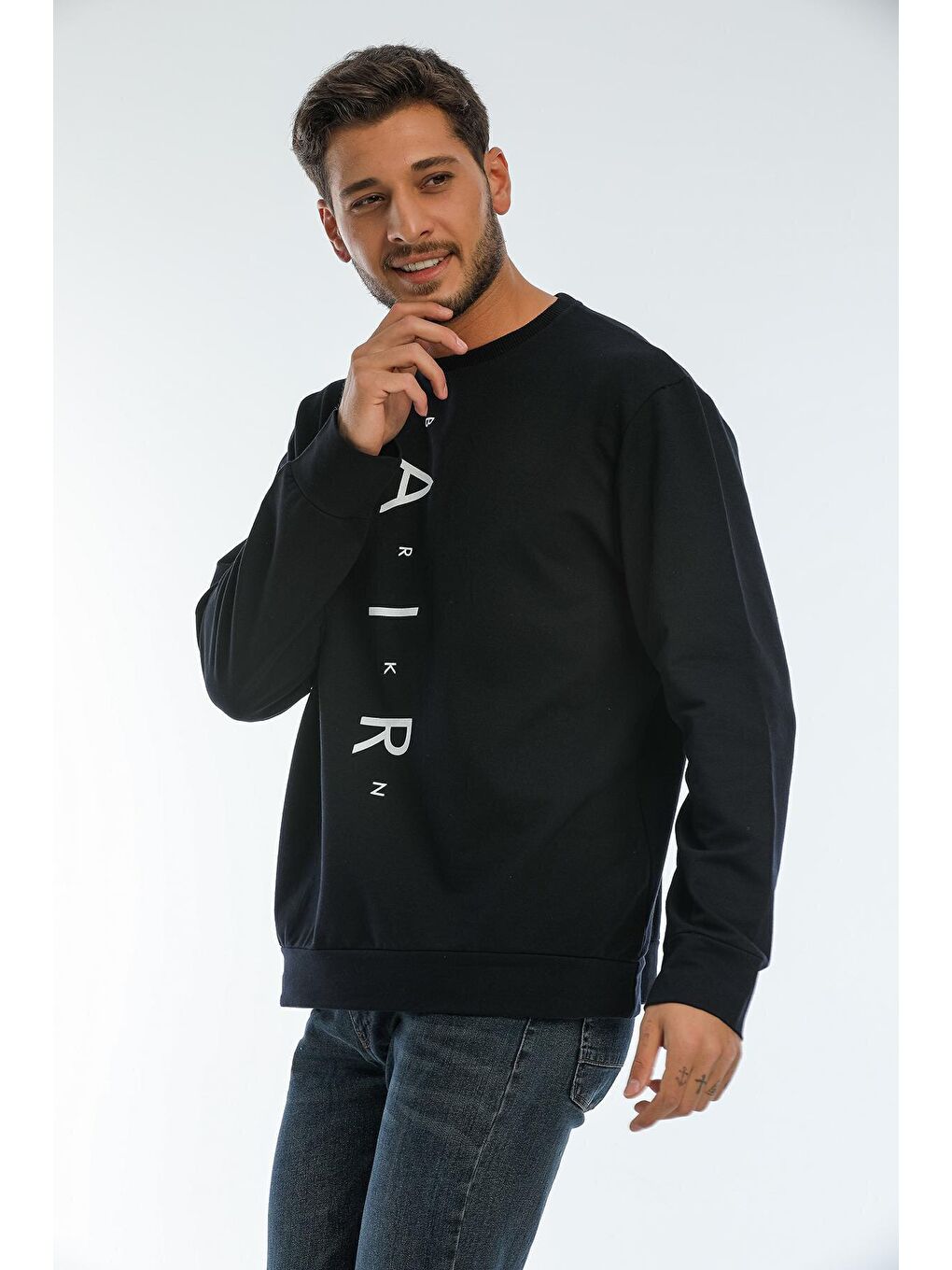 Süperlife Lacivert Erkek Bisiklet Yaka Regular Fit Air Baskılı İnce Sweatshirt SPR22SW131 - 4