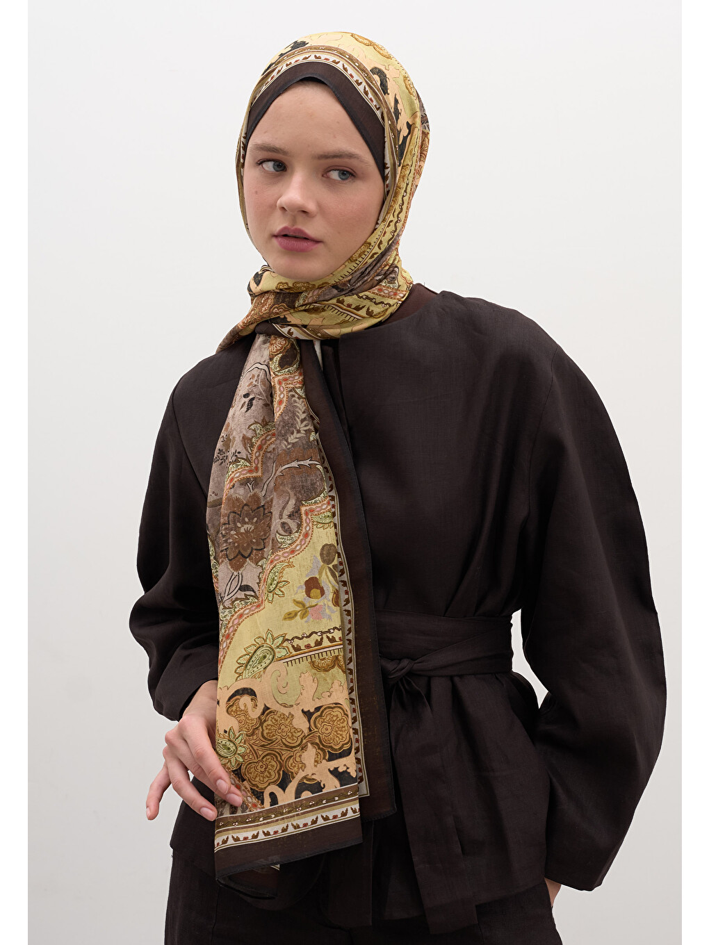 Kahverengi Arıane Desen Şal Acı Kahve-5