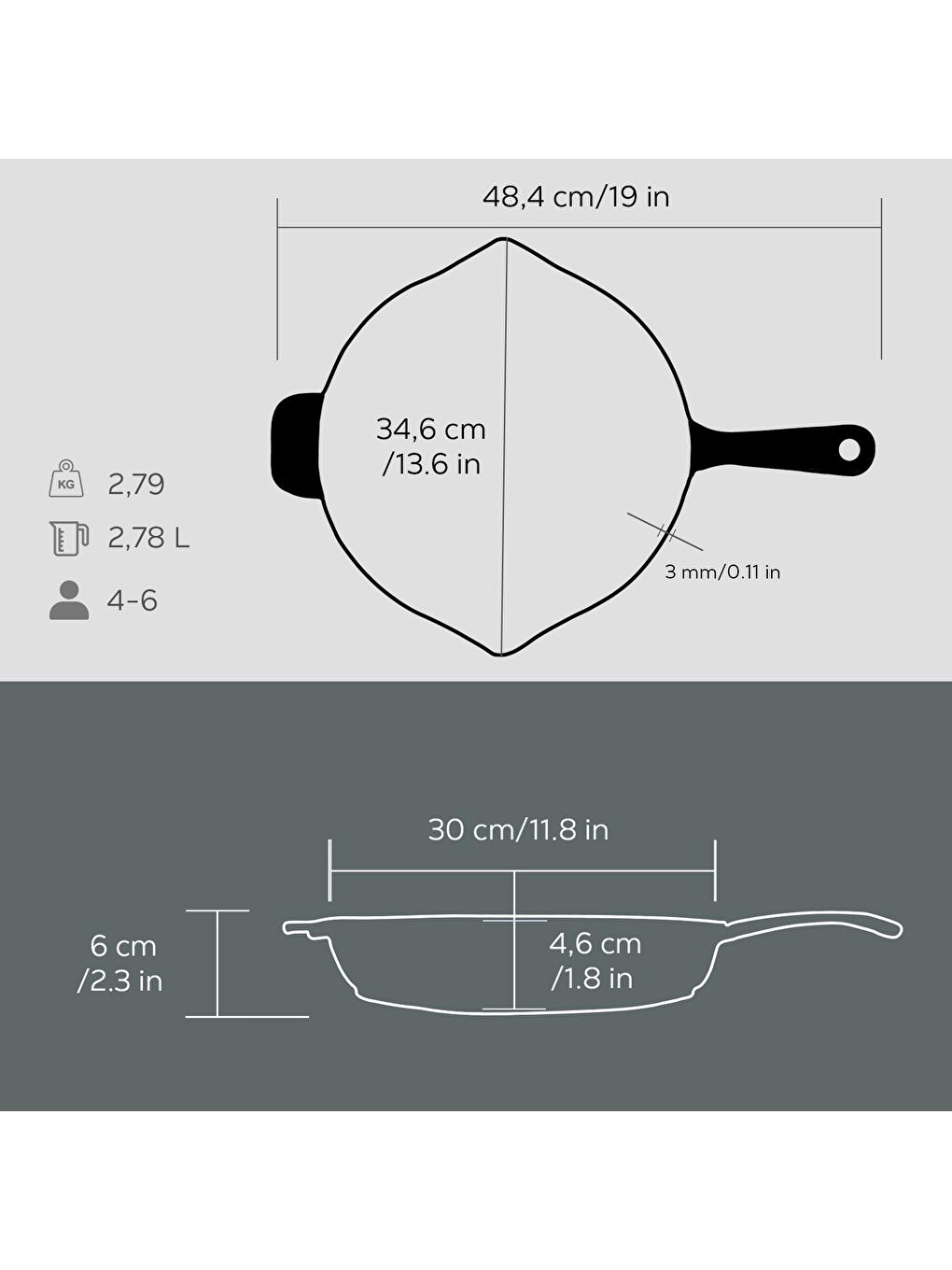 LAVA Siyah Yuvarlak Kızartma Tavası Döküm Demir Yekpare Saplı. Çap(Ø)30cm - 4