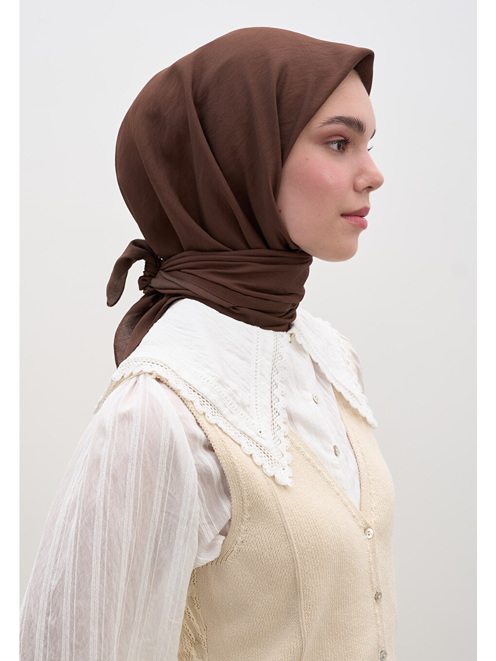 Kahverengi Pamuk Viskon Eşarp Çikolata-5