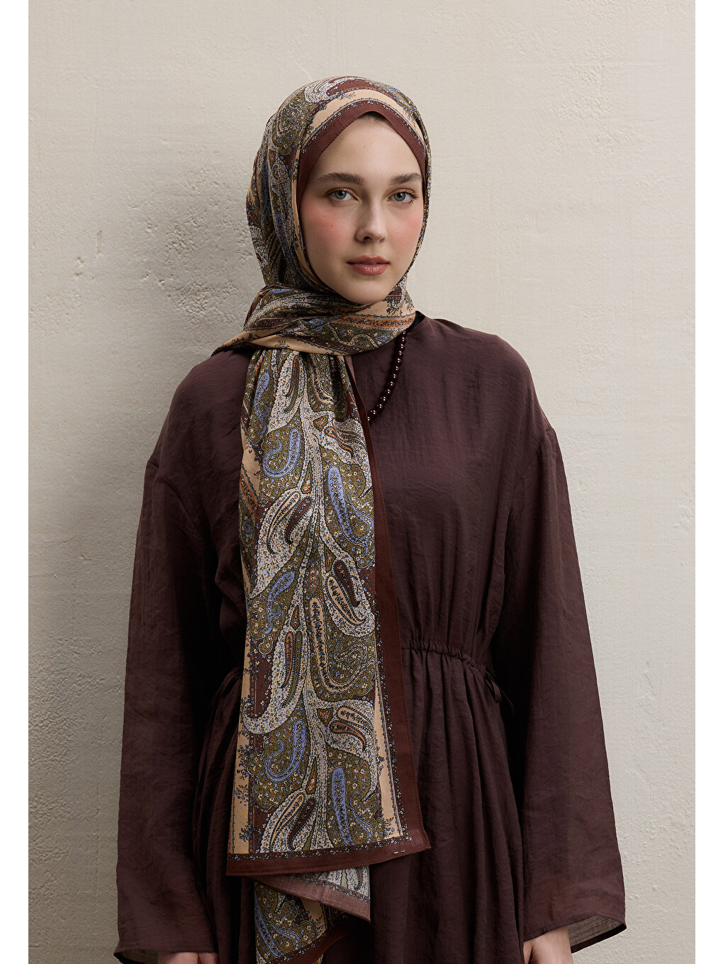 Turuncu Paısley Elegance Desen Şal Bakır-5