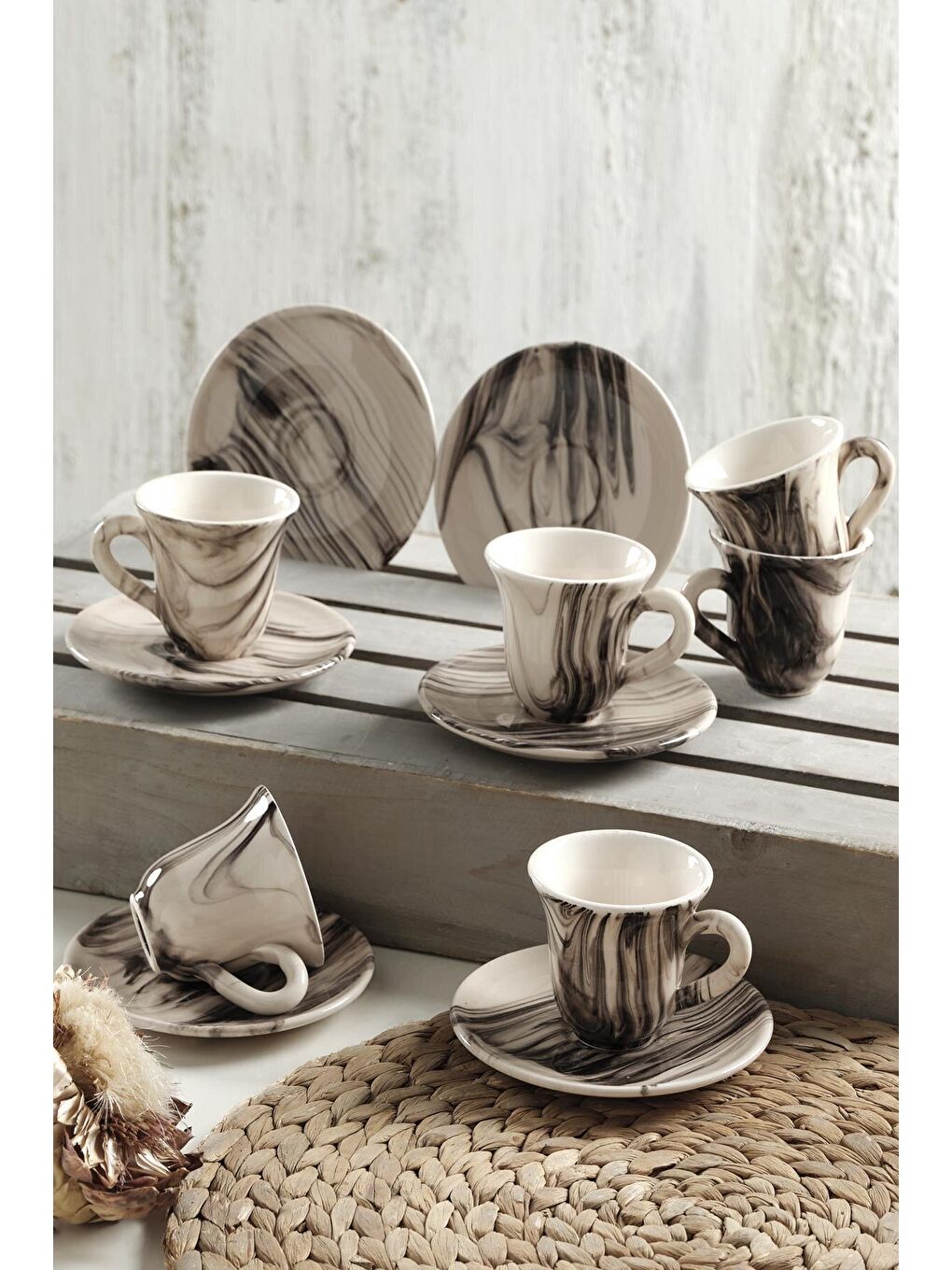 Kahverengi Viol Kahve Fincan Takımı 6 Kişilik El Yapımı Türk Kahvesi Expresso Fincanı Seti