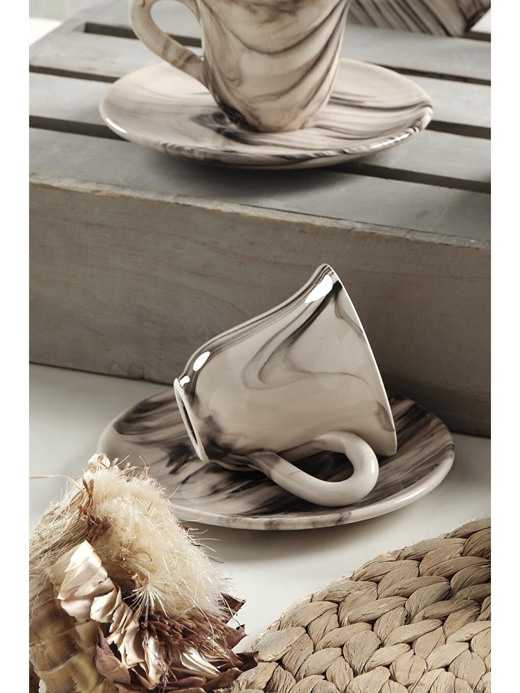 Kahverengi Viol Kahve Fincan Takımı 6 Kişilik El Yapımı Türk Kahvesi Expresso Fincanı Seti-2