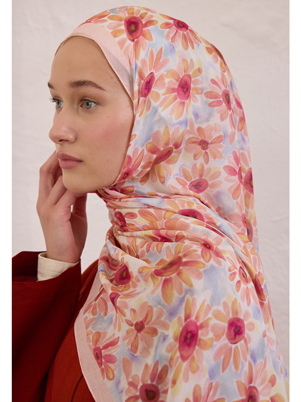 Sunflower Desen Rami Şal Soft Pembe-5