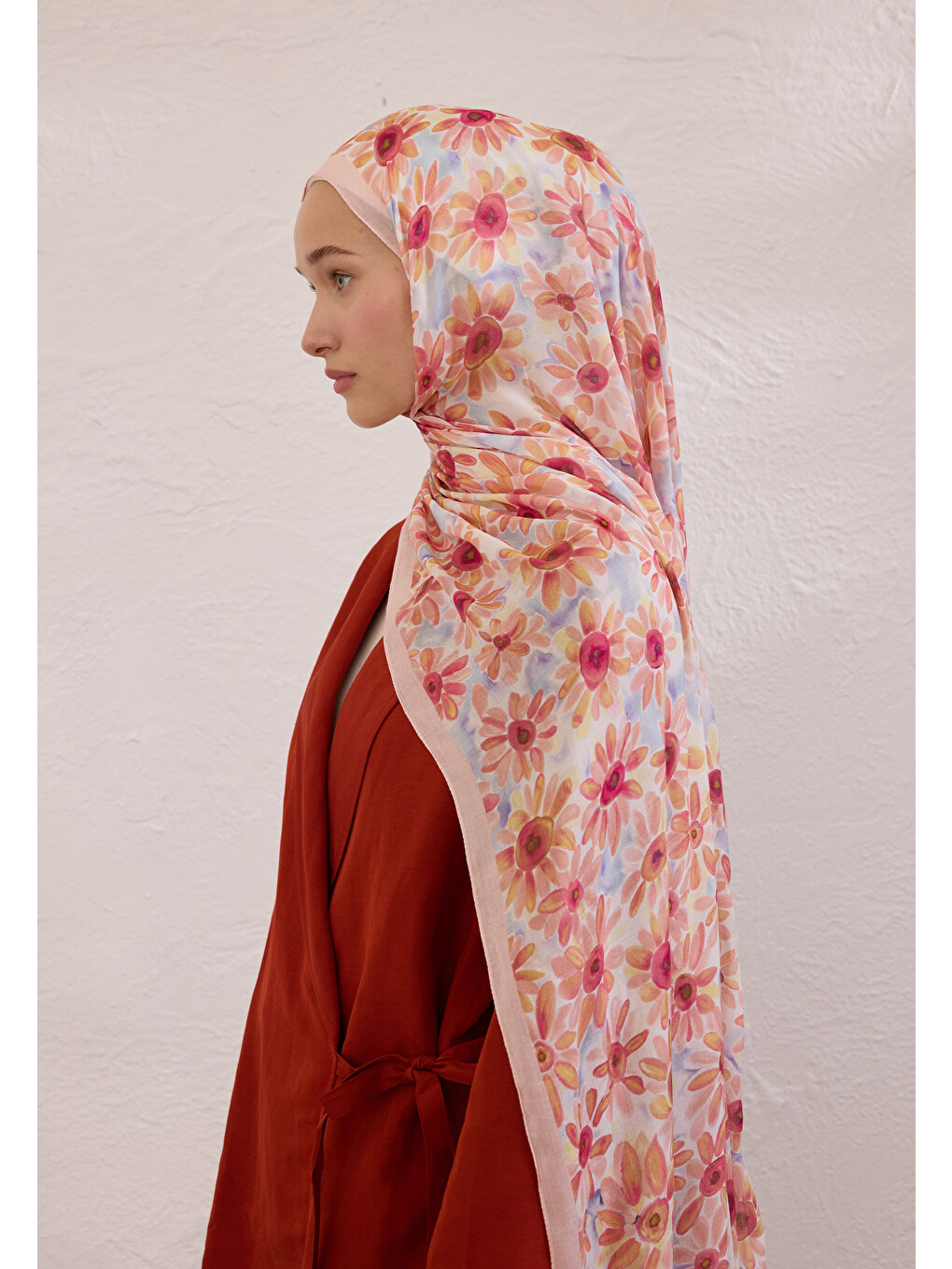 Sunflower Desen Rami Şal Soft Pembe-9
