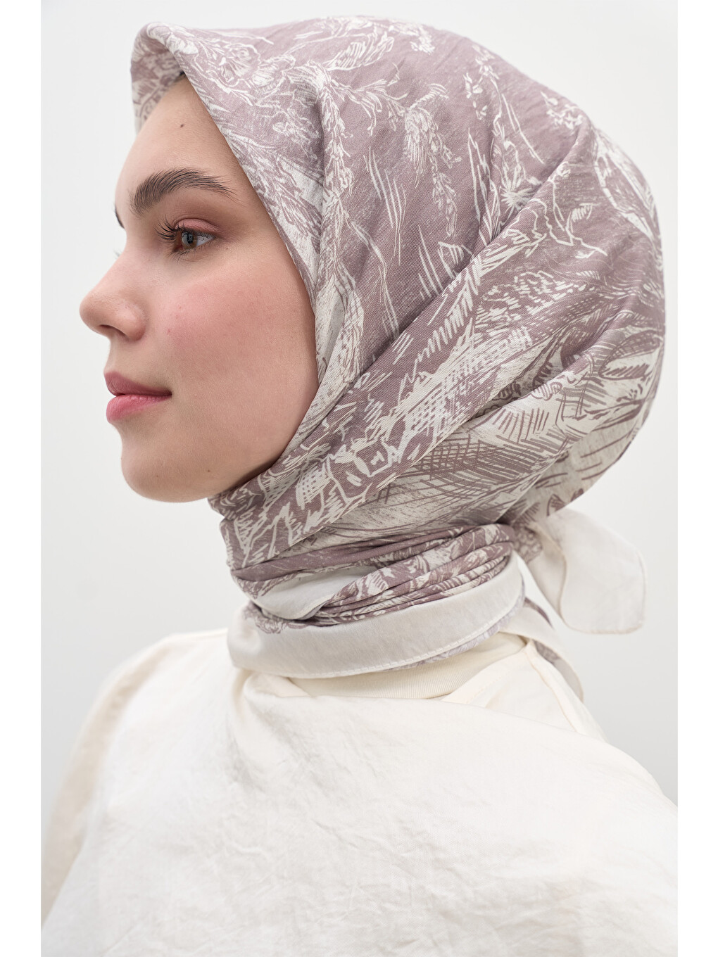 Secret Elegance Desen Pamuklu Viskon Eşarp Lila-4