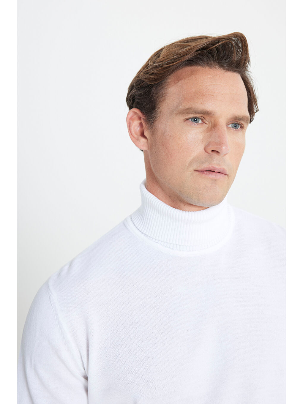 Erkek Ekru Standart Fit Normal Kesim Tam Balıkçı Yaka Triko Kazak-3