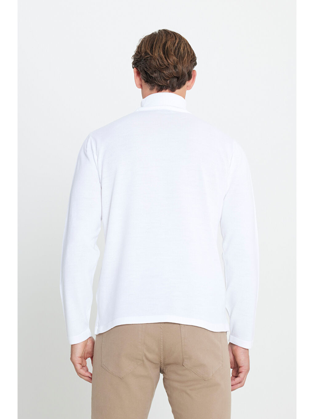 Erkek Ekru Standart Fit Normal Kesim Tam Balıkçı Yaka Triko Kazak-4