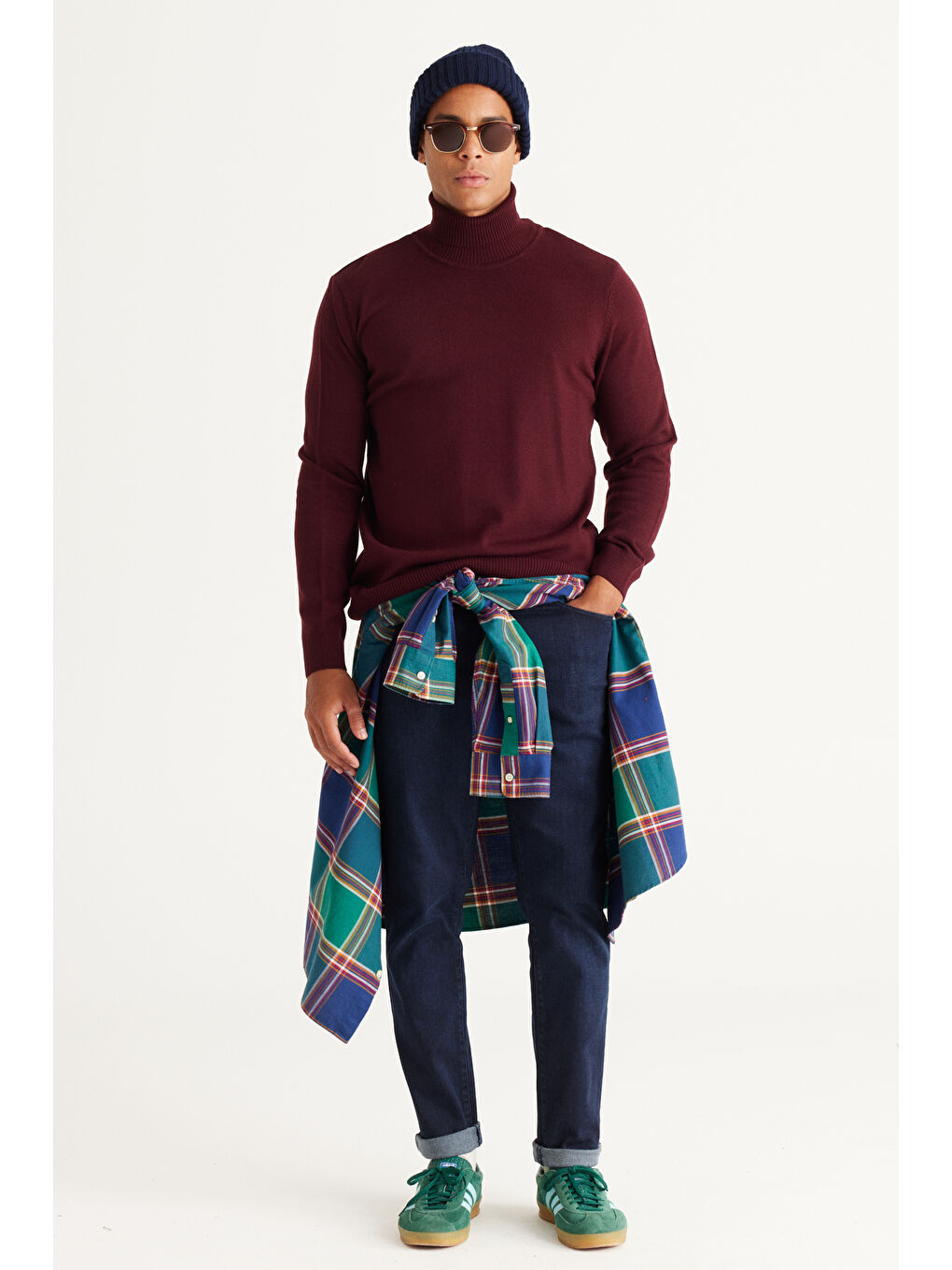 Erkek Bordo Standart Fit Tüylenme Yapmayan Tam Balıkçı Yaka Triko Kazak-1