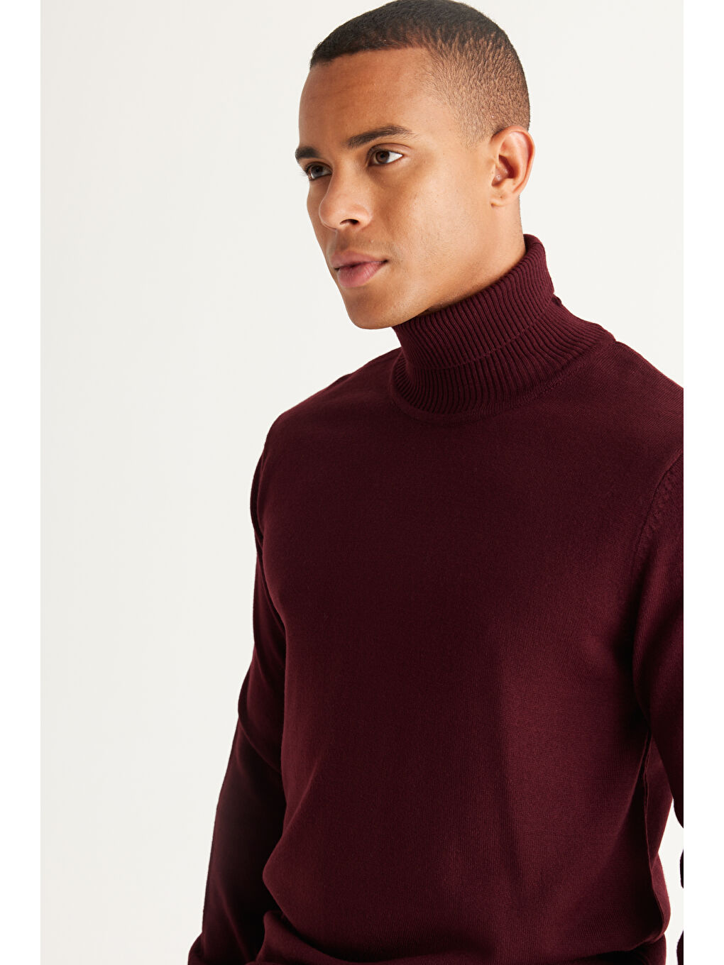 Erkek Bordo Standart Fit Tüylenme Yapmayan Tam Balıkçı Yaka Triko Kazak-2