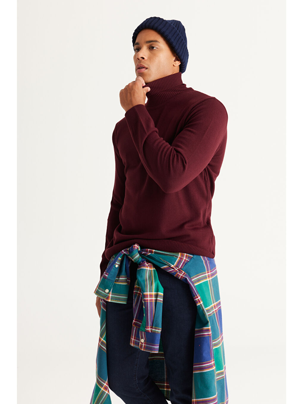 Erkek Bordo Standart Fit Tüylenme Yapmayan Tam Balıkçı Yaka Triko Kazak-4