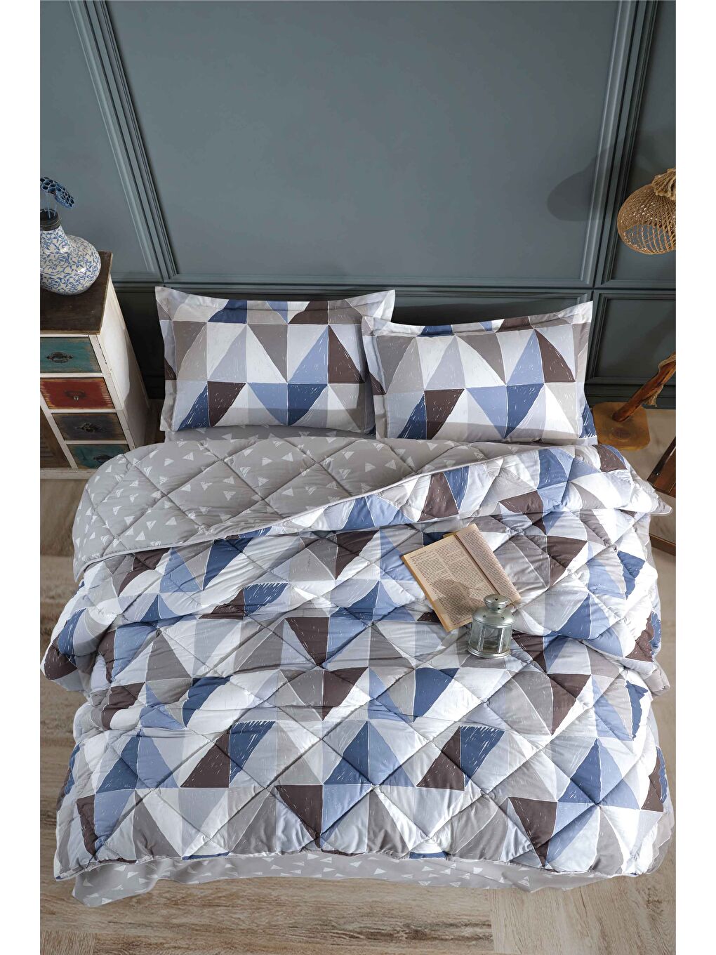 Mavi Ranforce %100 Pamuk Tek Kişilik Uyku Seti Lena