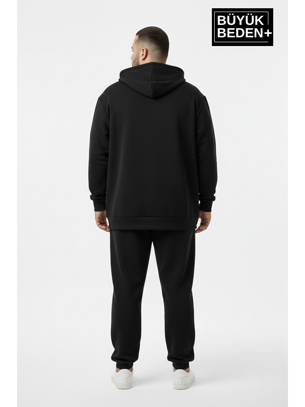 Siyah Erkek Büyük Beden Kapüşonlu Fermuarlı N Baskılı İnce Sweatshirt Hırka Spr26bhr922-2
