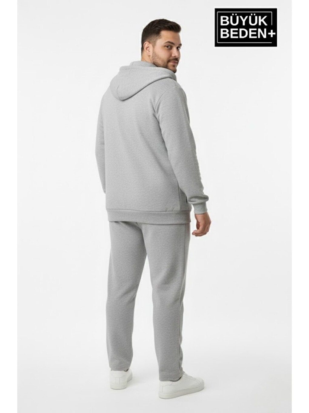 Gri Erkek Büyük Beden Kapüşonlu Fermuarlı N Baskılı İnce Sweatshirt Hırka Spr26bhr922-1