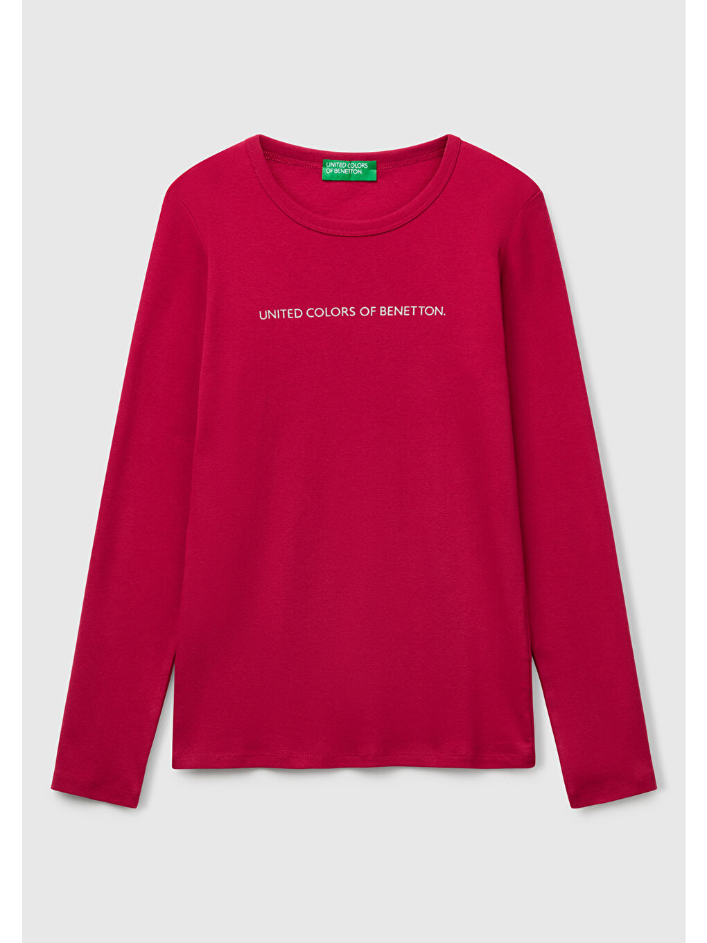 Kadın Fuşya %100 Pamuk Bisiklet Yaka Benetton Yazılı Uzun Kollu T-Shirt-1