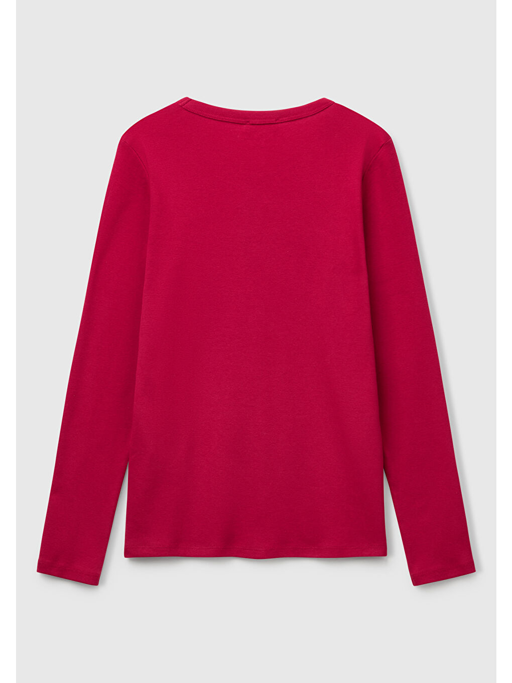 Kadın Fuşya %100 Pamuk Bisiklet Yaka Benetton Yazılı Uzun Kollu T-Shirt-3