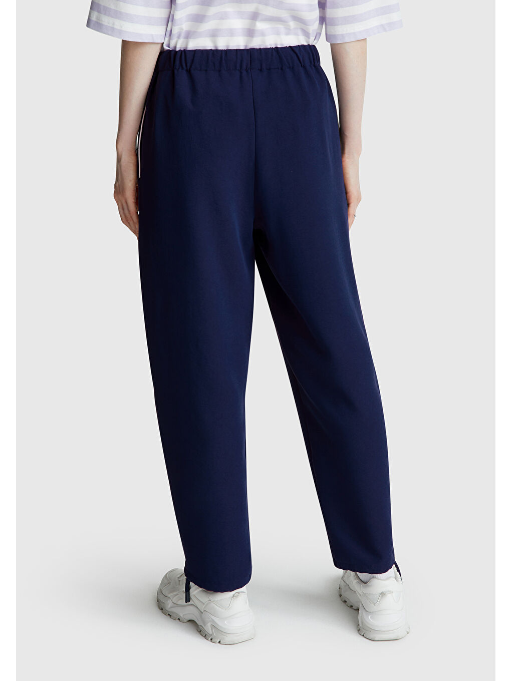 Kadın Lacivert Beli Bağcıklı Cepli Pantolon-2