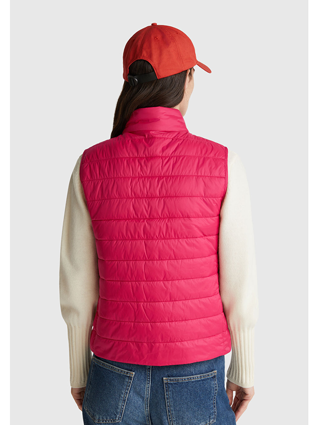 Kadın Fuşya Polyester Dolgulu Fermuarlı Slim Fit Pufa Yelek-2