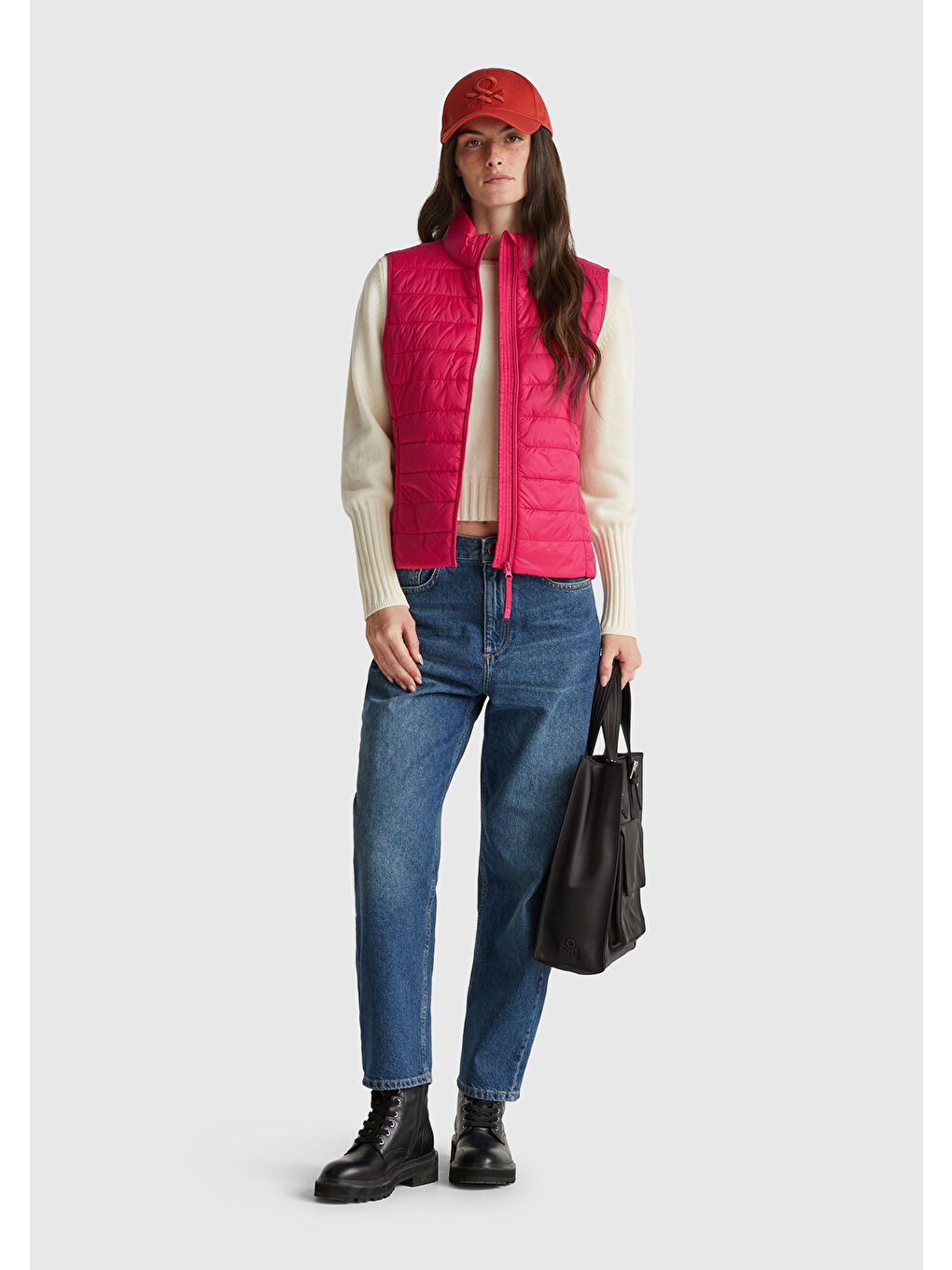 Kadın Fuşya Polyester Dolgulu Fermuarlı Slim Fit Pufa Yelek-4