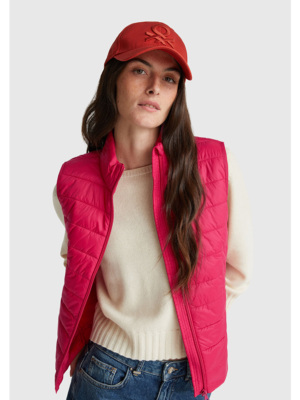 Kadın Fuşya Polyester Dolgulu Fermuarlı Slim Fit Pufa Yelek-5