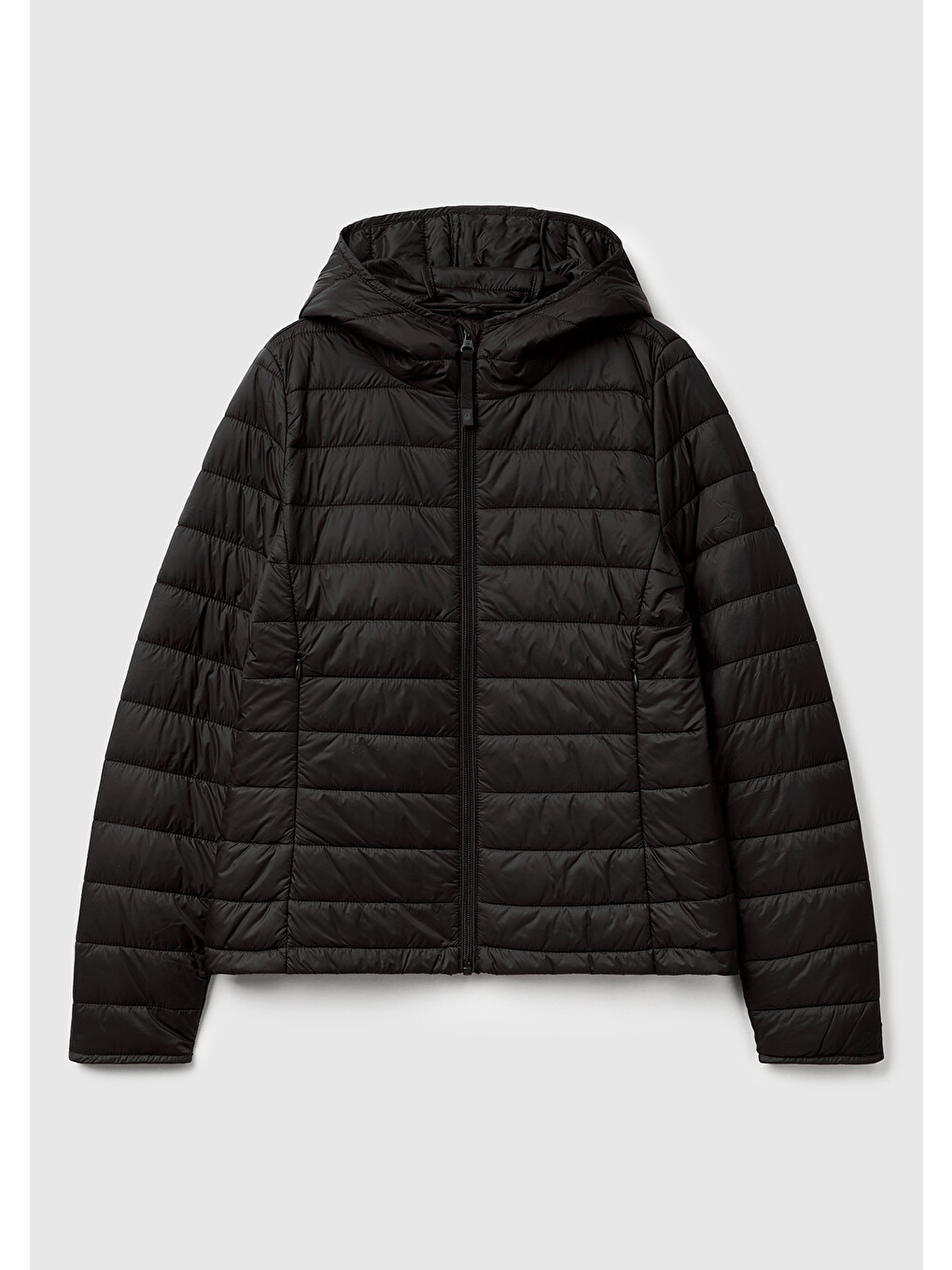 Kadın Siyah Polyester Dolgulu Feramuarlı Kapüşonlu Slim Fit Puffer Mont-1