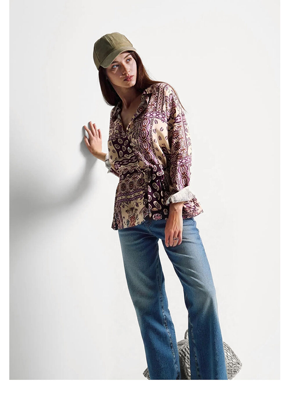 Kadın Açık Mavi Streç Pamuklu Paçası Kesik Geniş Paça Denim Pantolon-5