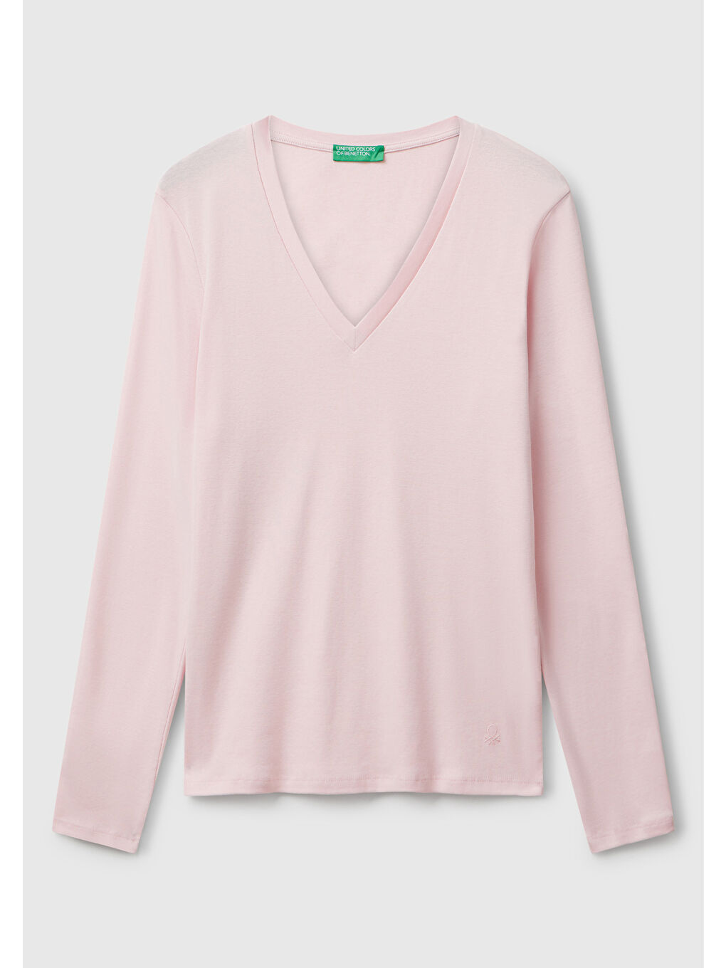 Kadın Açık Pembe Basic V Yaka Uzun Kollu T-Shirt-1